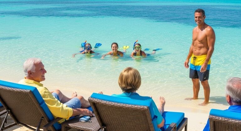 A multi-generational family enjoying a cruise shore excursion on a Caribbean beach.