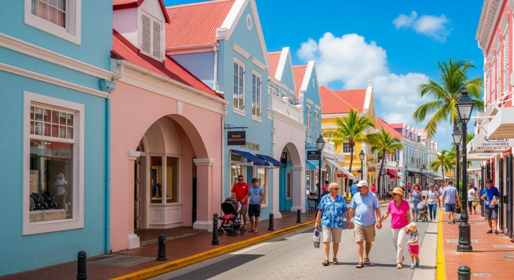 The accessible and historic shopping streets of Charlotte Amalie, St. Thomas, a good port for multi-generational families.